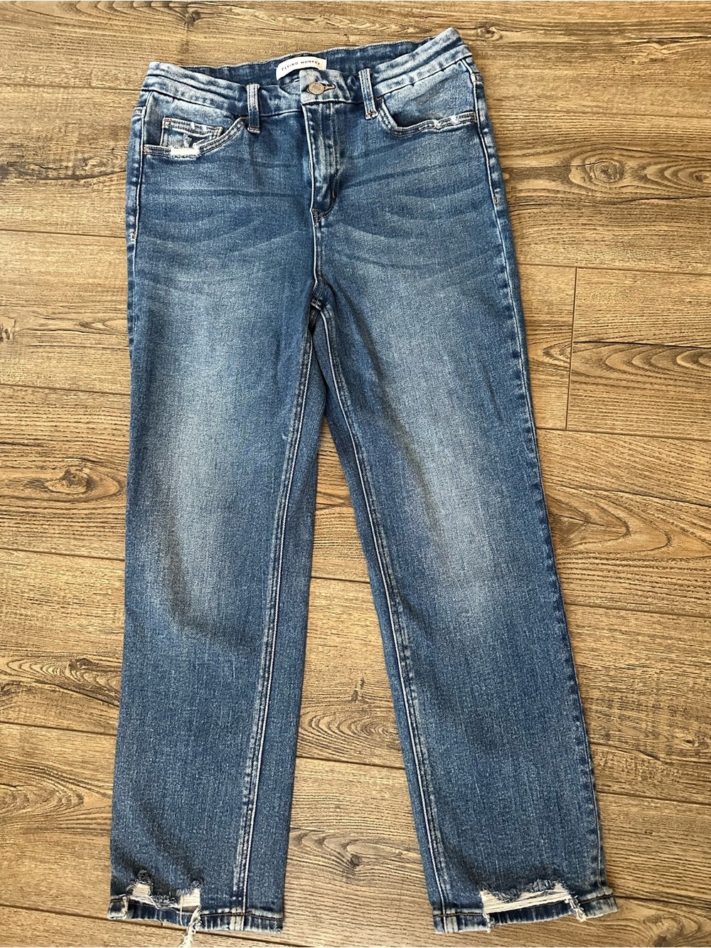 Flying Monkey Women's Straight Leg Distressed Blue Jeans